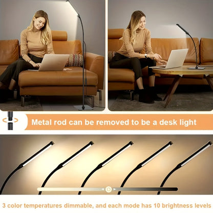 45.6-Inch Gooseneck LED Floor Lamp with Three Color Labels, Ten Brightness Levels and Inline Control