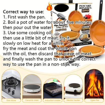 Double-Sided Omelette Pan Cookware with 7.09in Round Wells, Reversible Hinge and Golden Finish
