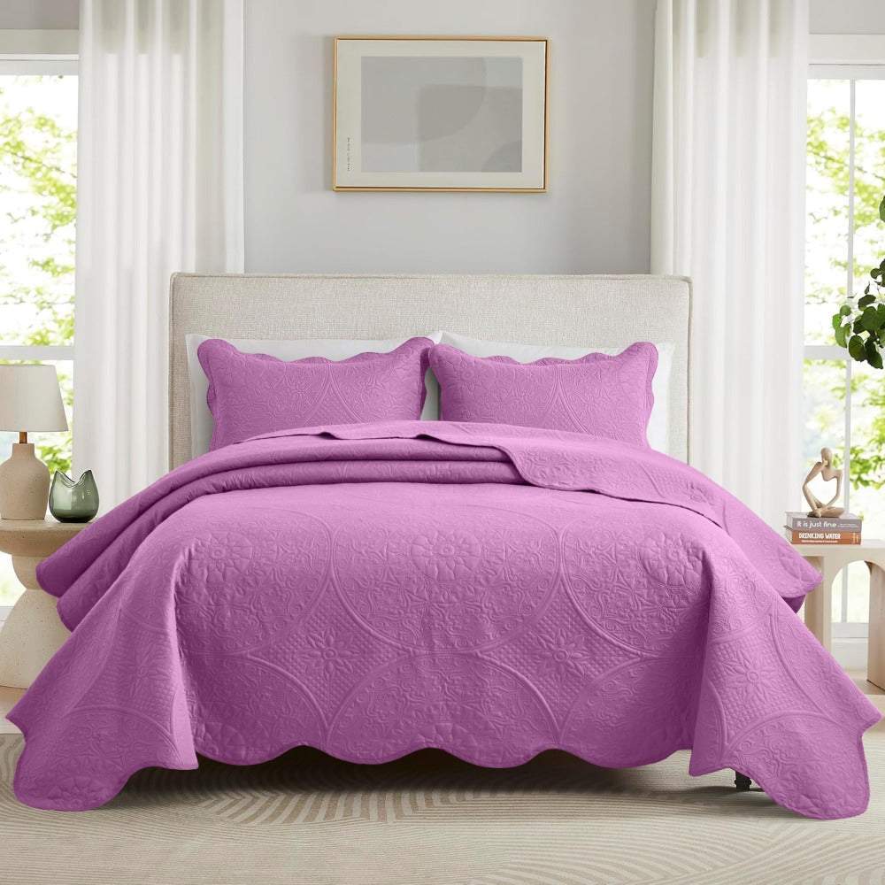 Quilted Bedspread Set 3 Piece – Soft Floral Coverlet with Pillow Shams, Lightweight Breathable Quilt for Bedroom & Guest Room, All Season Bed Cover