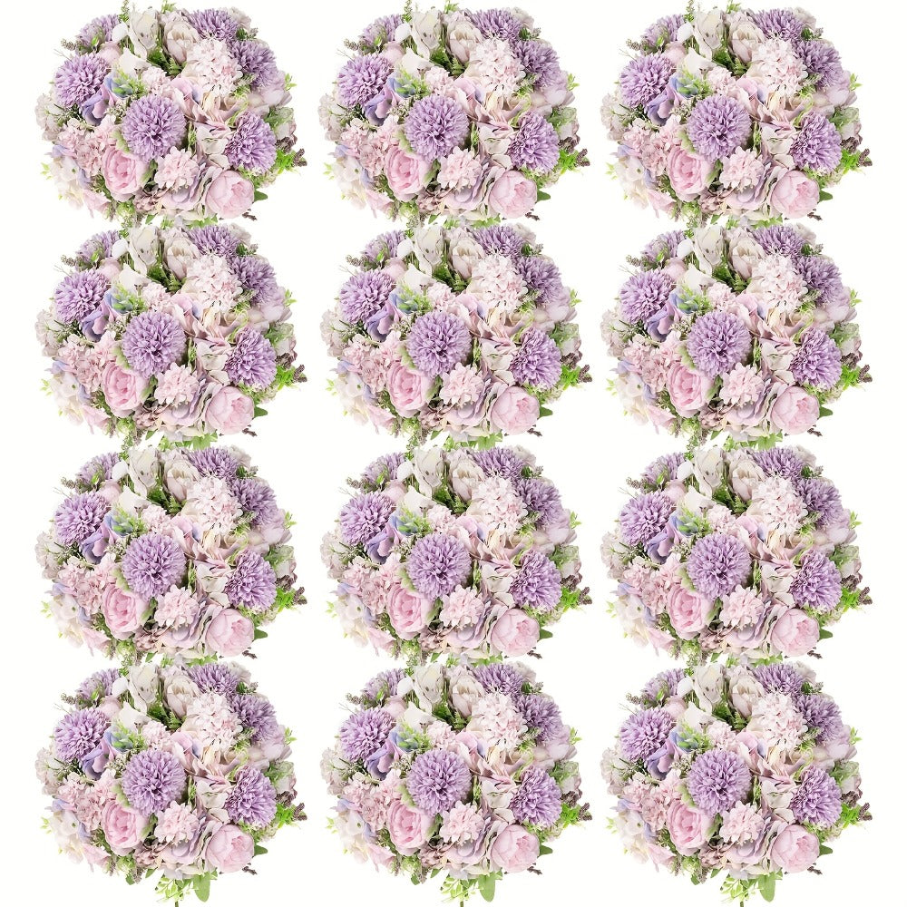 Artificial Flowers 12-Bundle Peony and Hydrangea Bouquet Set in Five Colors for Wedding Decor