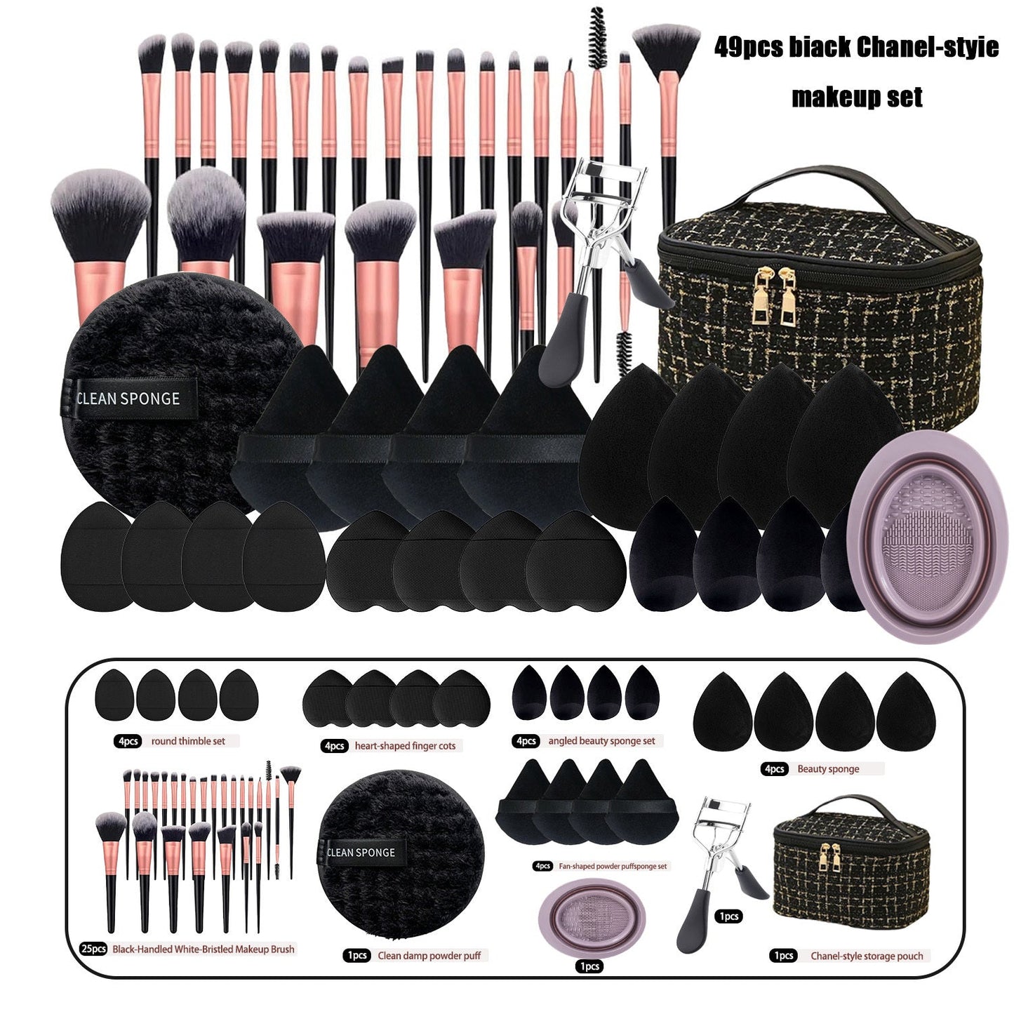 Makeup Brush Set, 36- or 49-Piece Nylon Bristle Collection with Blending Sponges and Expandable Storage Box