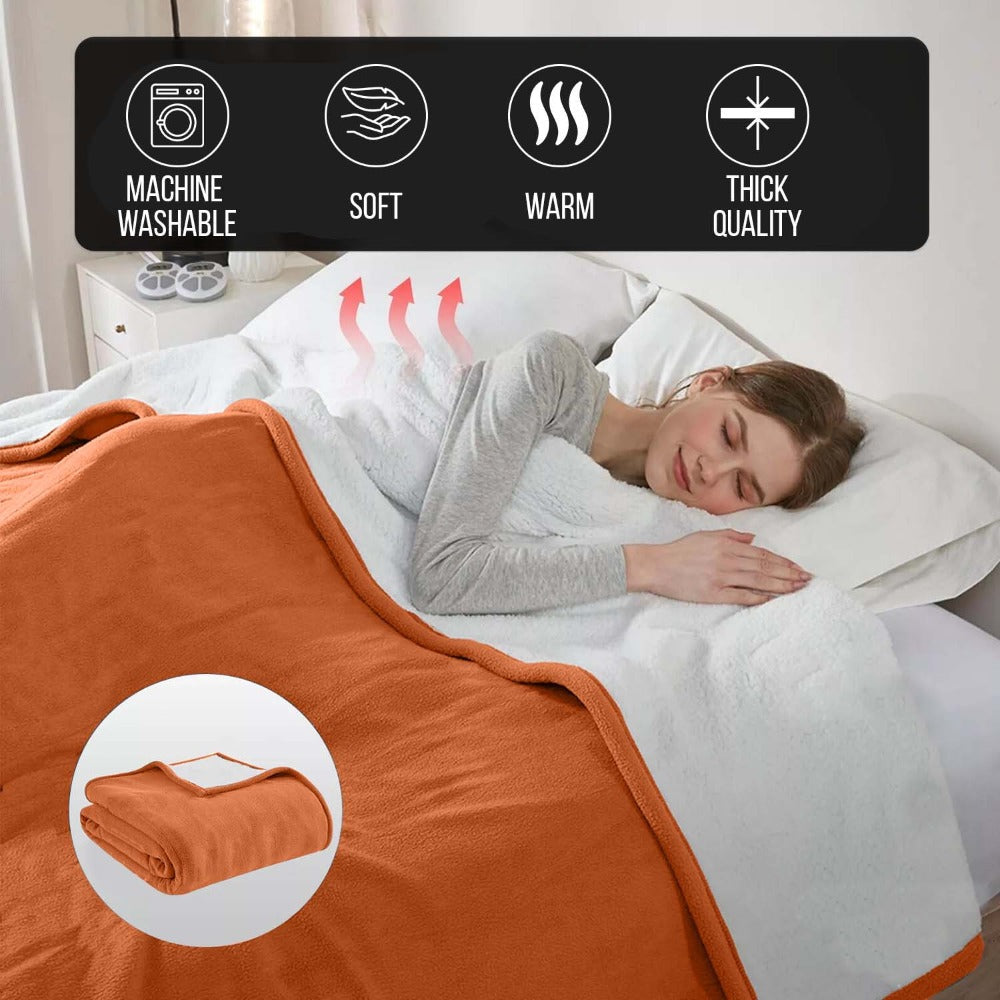 480GSM Sherpa Fleece Blanket – Double-Sided Heavy Warm Throw for Couch, Bed & Travel, Reversible All Season, 13 Colors, 3 Sizes