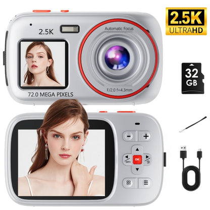 Vintage CCD Digital Camera 72MP 2.5K Vlogging Camera 16X Zoom Auto Focus Dual Screen 32GB Card Retro Compact Camera for Teens Beginners Travel Photography Gift for Girls Boys