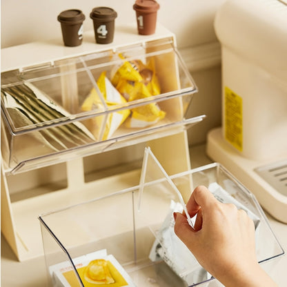 Three-Compartment Countertop Storage Organizer with Clear Front Doors, Top Lid and Two Frame Colors