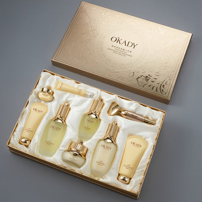 Skincare Set with OKADY Label, 9 Ginseng Products Including Cleanser Toner Essence Serum and Creams