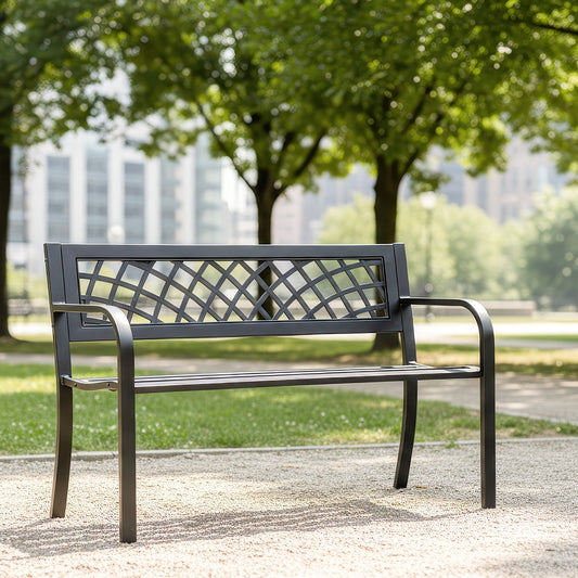 Garden Bench Outdoor Solid Black Heavy Duty Metal Frame Patio Seating Park Bench for Backyard Lawn Porch Entryway Deck Outdoor Furniture Classic Design