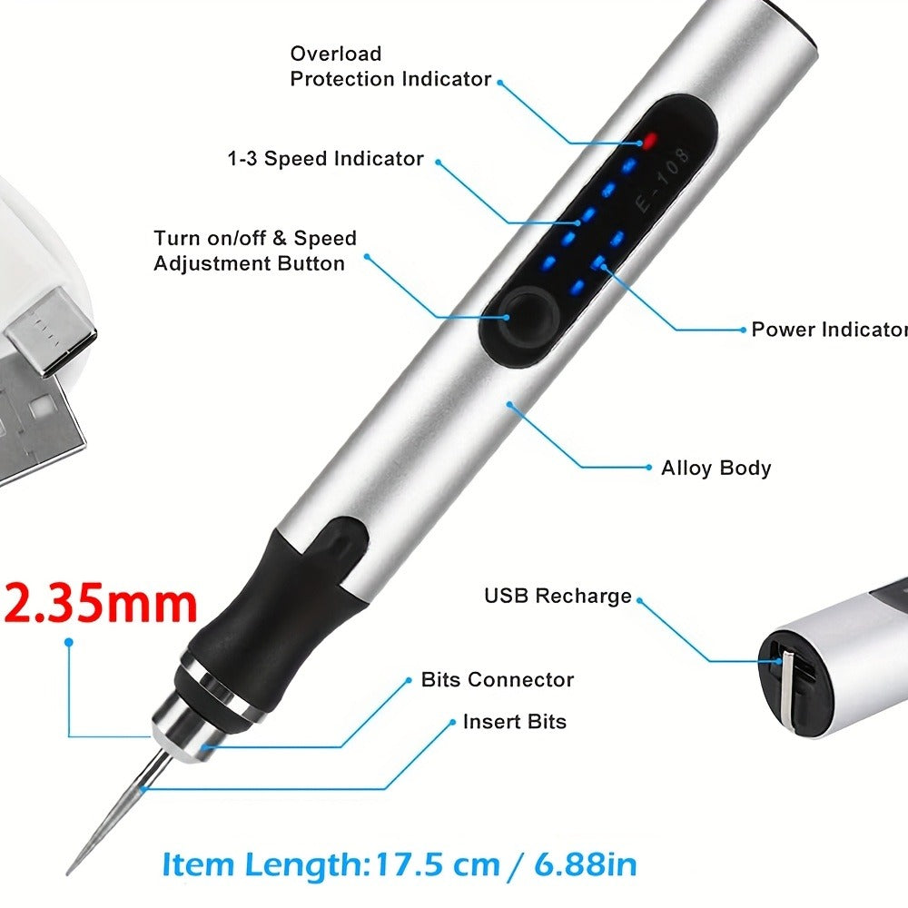 Mini USB-Rechargeable Rotary Tool with Three Speeds and 58-, 74- or 83-Piece Accessory Sets