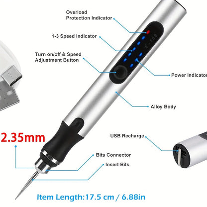 Mini USB-Rechargeable Rotary Tool with Three Speeds and 58-, 74- or 83-Piece Accessory Sets