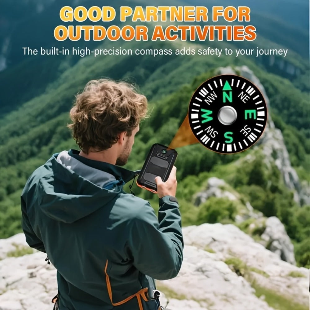Solar Power Bank, 29800mAh Dual-USB 5V Charger with Solar Panel, Dual LED Flashlight, Compass and Eight Color Options