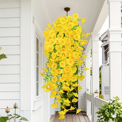 Artificial Flowers Outdoor UV Resistant 4 Bundles Hanging Morning Glory Fake Flowers for Porch Window Box Garden Home Decor Thanksgiving Christmas
