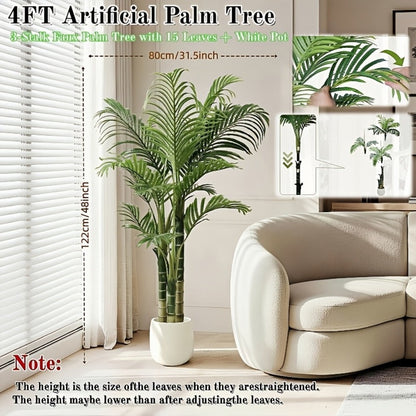 Artificial Areca Palm Tree in 4, 5 or 6-Foot Heights with Frond Count and White Planter Options