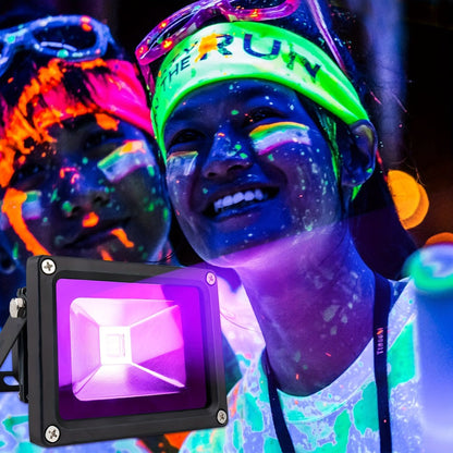 UV Black Light 10W LED Blacklight Flood Light IP44 Waterproof - 21 LEDs 385-400nm Covers 100 Sq Ft, 180° Adjustable Bracket, Plug-In for Glow Party Halloween Bedroom Neon Poster Body Paint Decoration