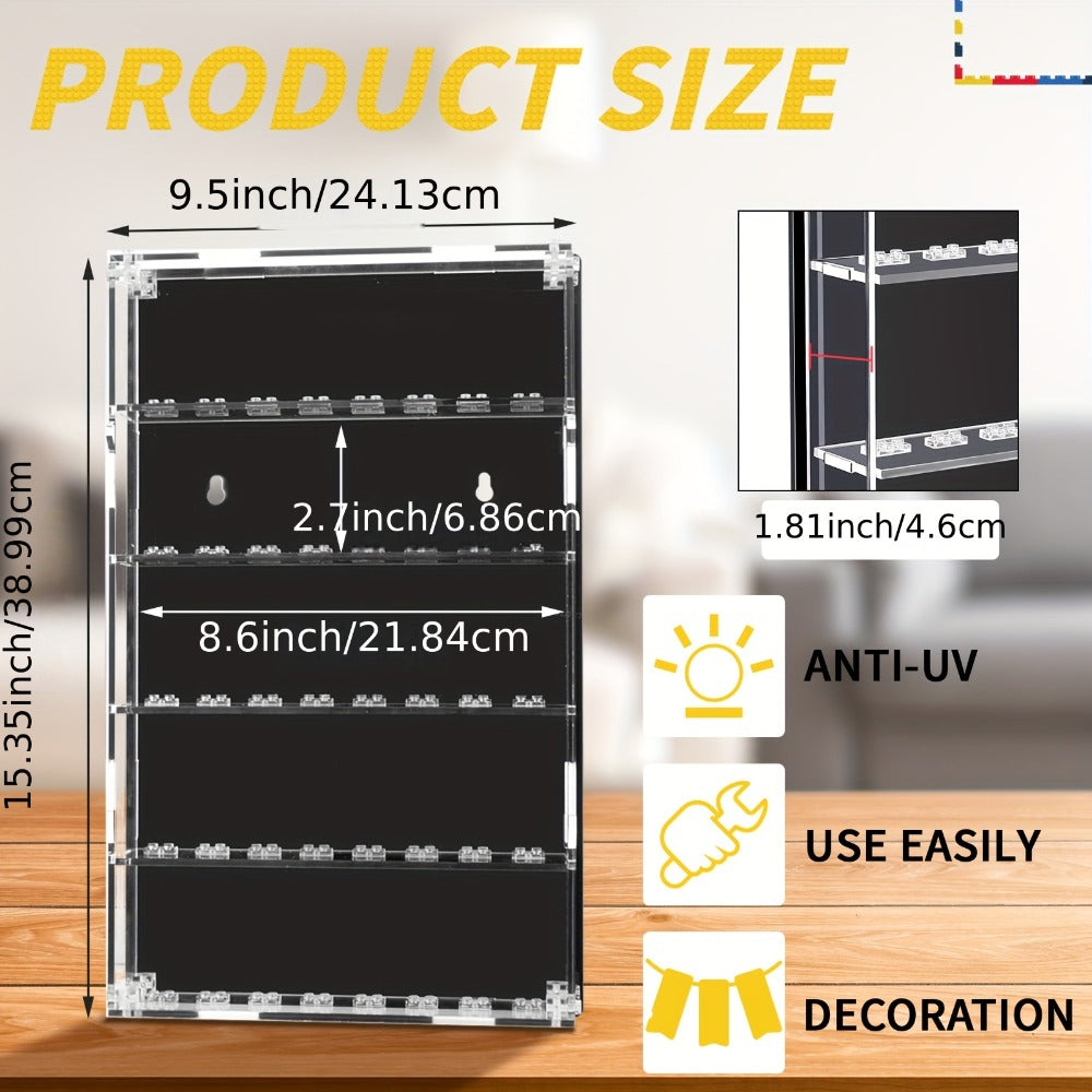 Five-Tier Wall-Mounted Clear Acrylic Figure Display Case with Built-In Stands and Mounting Hardware