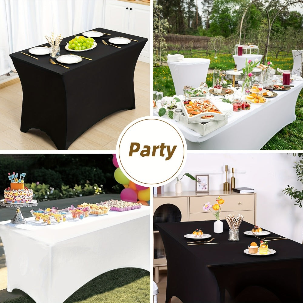 Rectangular Stretch Tablecloth Sets in 4-, 6- or 8-Foot Sizes, Black or White, with Two- or Three-Piece Options