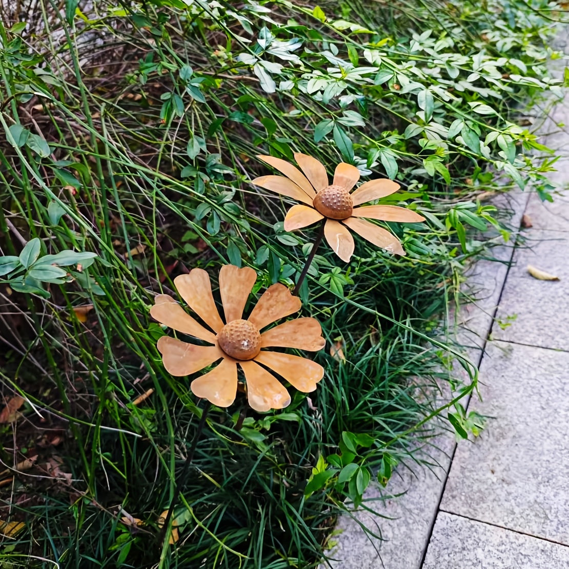 Rustic Metal Daisy Garden Stake with Chamomile or Daisy Flower Style for Pots, Beds and Yard Displays