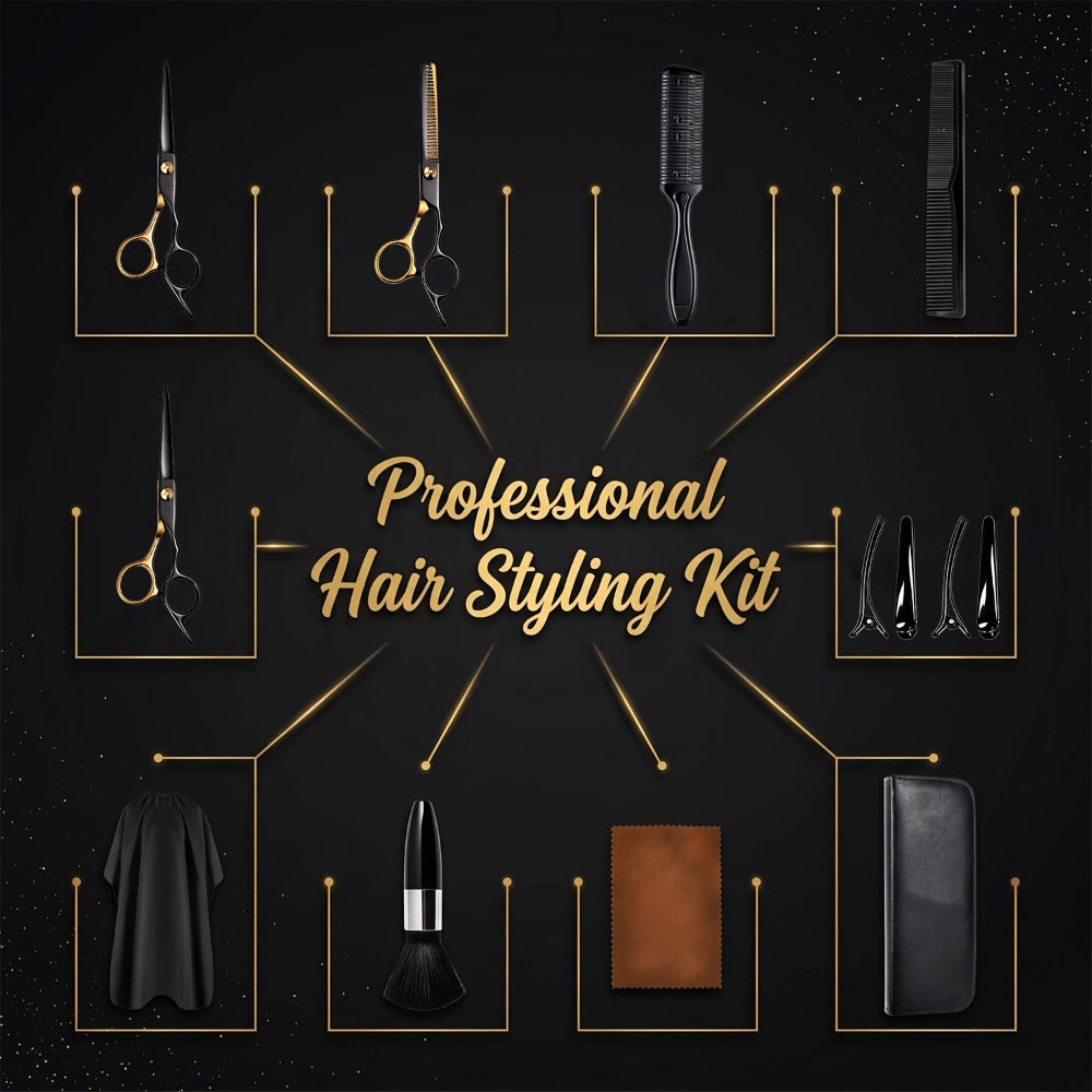 13-Piece Hair Cutting Scissors Kit with Straight and Thinning Shears, Combs, Cape and Storage Case