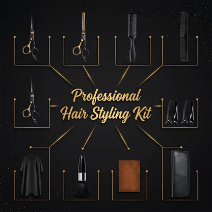13-Piece Hair Cutting Scissors Kit with Straight and Thinning Shears, Combs, Cape and Storage Case