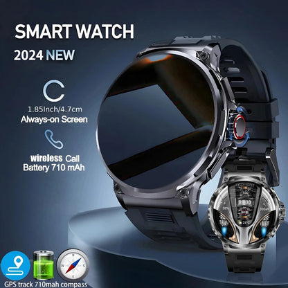 Smart Watch 1.85-Inch Round Display with 710mAh Battery, Wireless Calling and Silver or Black Band
