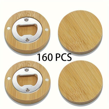 Round Bamboo Magnetic Bottle Openers in 20-, 40-, 80- or 160-Piece Packs for Party Favors and Gift Sets