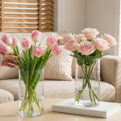 Glass Cylinder Vases for Centerpieces Bulk 12/24pcs – Clear Flower Vases for Wedding Decorations, Floral Arrangements, Home, Restaurant & Party Table Decor, 6x3.4in