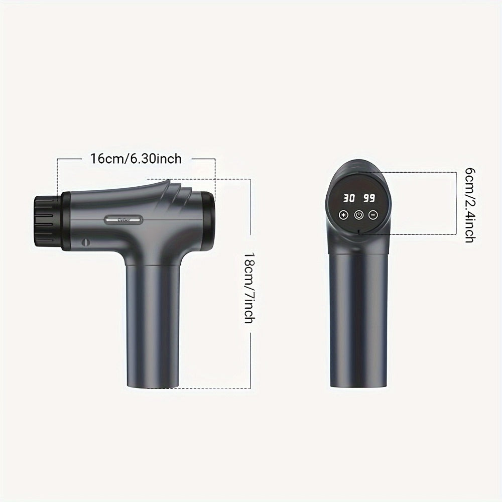 GVBER Handheld Massage Gun in Black with Six Interchangeable Heads, Rear Display and USB-C Charging Port