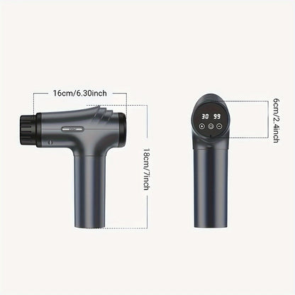 GVBER Handheld Massage Gun in Black with Six Interchangeable Heads, Rear Display and USB-C Charging Port
