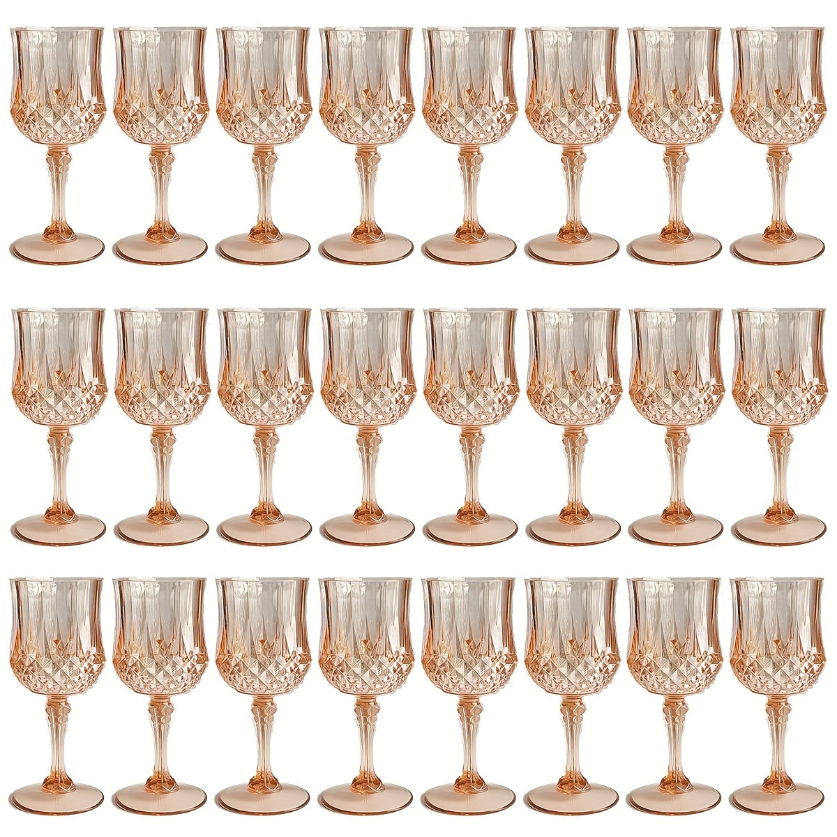 Twenty-Four-Pack Vintage-Style Plastic Stemmed Cups in Five Transparent Color Options for Party Tables