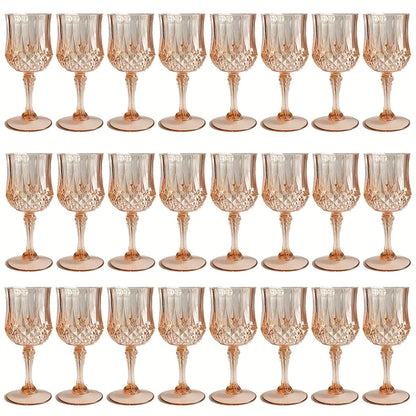 Twenty-Four-Pack Vintage-Style Plastic Stemmed Cups in Five Transparent Color Options for Party Tables