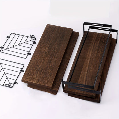 Rustic Wall-Mounted Shelf Sets in Two- or Four-Piece Configurations with Wood Platforms and Black Metal Storage Racks