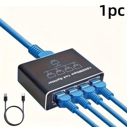 4-Port Ethernet Splitter USB Powered - 1 to 4 RJ45 Network Hub Adapter, Connect 4 Devices Simultaneously, Plug and Play LAN Port Expander for Home Office Gaming Smart TV NAS IP Camera