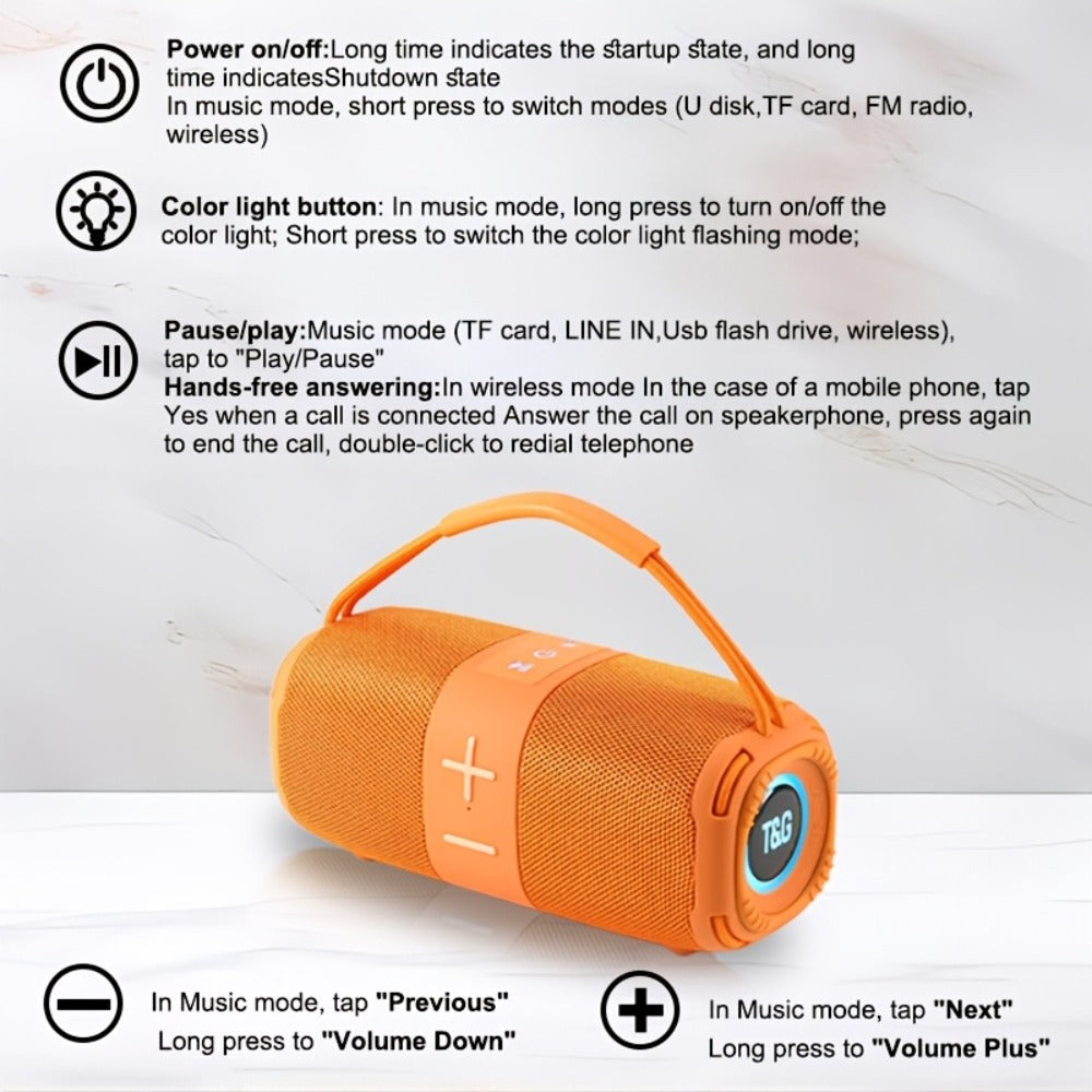 TG668 IPX4 Waterproof Portable Bluetooth Speaker with Color LED Breathing Light – High Power Outdoor Wireless Speaker, TWS Stereo, FM Radio, USB/TF, AUX, Connects Phone Tablet TV, Holiday Gift