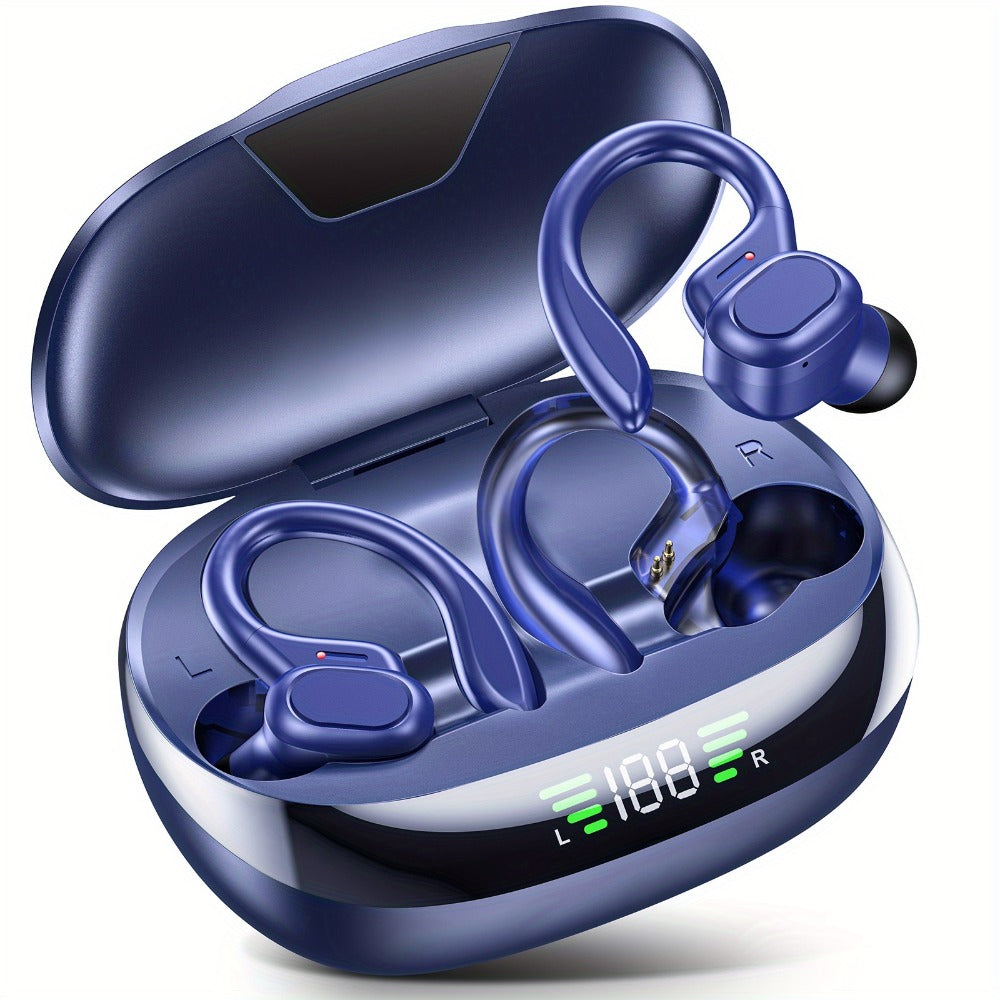 Wireless Earbuds Bluetooth 5.4 Sport Earhooks with LED Battery Display in Black, Red or Blue