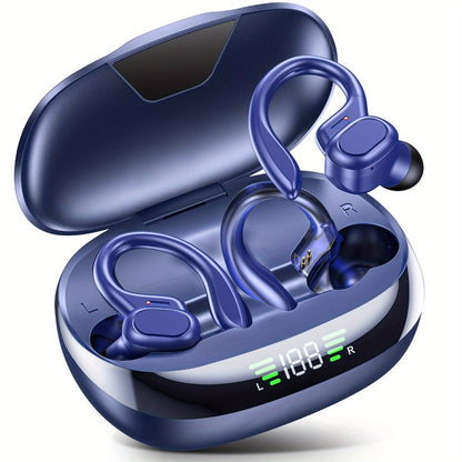 Wireless Earbuds Bluetooth 5.4 Sport Earhooks with LED Battery Display in Black, Red or Blue