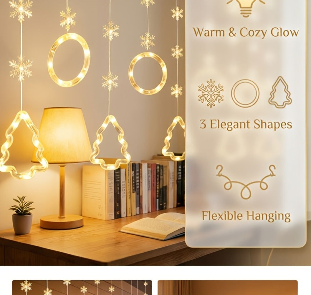 Mini LED String Lights Christmas Snowflake & Star Tree Shapes, 10-Pack USB Powered Fairy Lights 118 Inch, Indoor Holiday Decoration for Bedroom Window Curtain Wall Door Living Room Party Decor