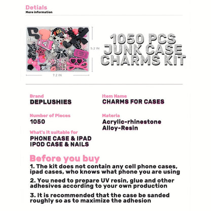 1050pcs Junk Case Charms Kit Kawaii DIY Phone Case Decoration for Home and Salon Manicures