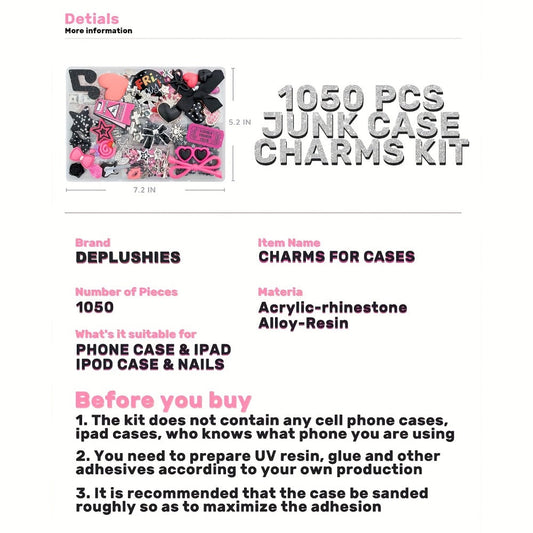 1050pcs Junk Case Charms Kit Kawaii DIY Phone Case Decoration – Bow Charms Letter Beads Flatback Pearls Rhinestones Resin Alloy Coquette Y2K Aesthetic Decor for Teen Girls – Nail Art Craft Supplies