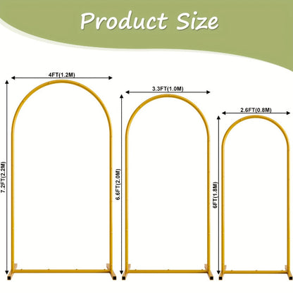 Three-Piece Gold Metal Arch Backdrop Set with 7.2FT, 6.6FT and 6FT Frames plus Seven Balloon Clips