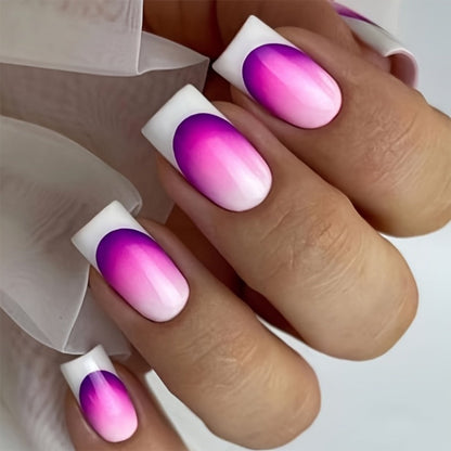 Press On Nails 216-Piece Medium Square Set with Ombre Gradient, White French-Tip and Marble Designs