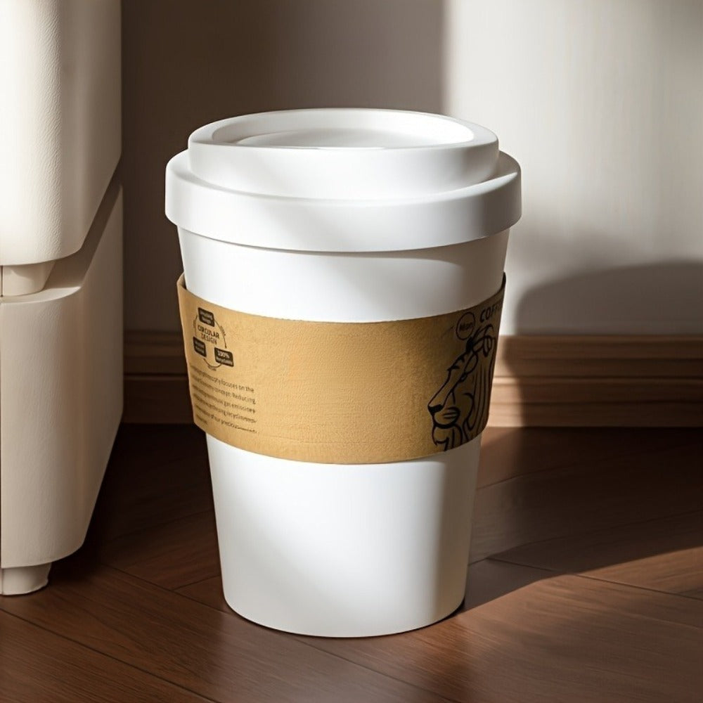 Compact Desktop Trash Can with Lift-Off Lid and White or Black Lion-Print Checkout Options