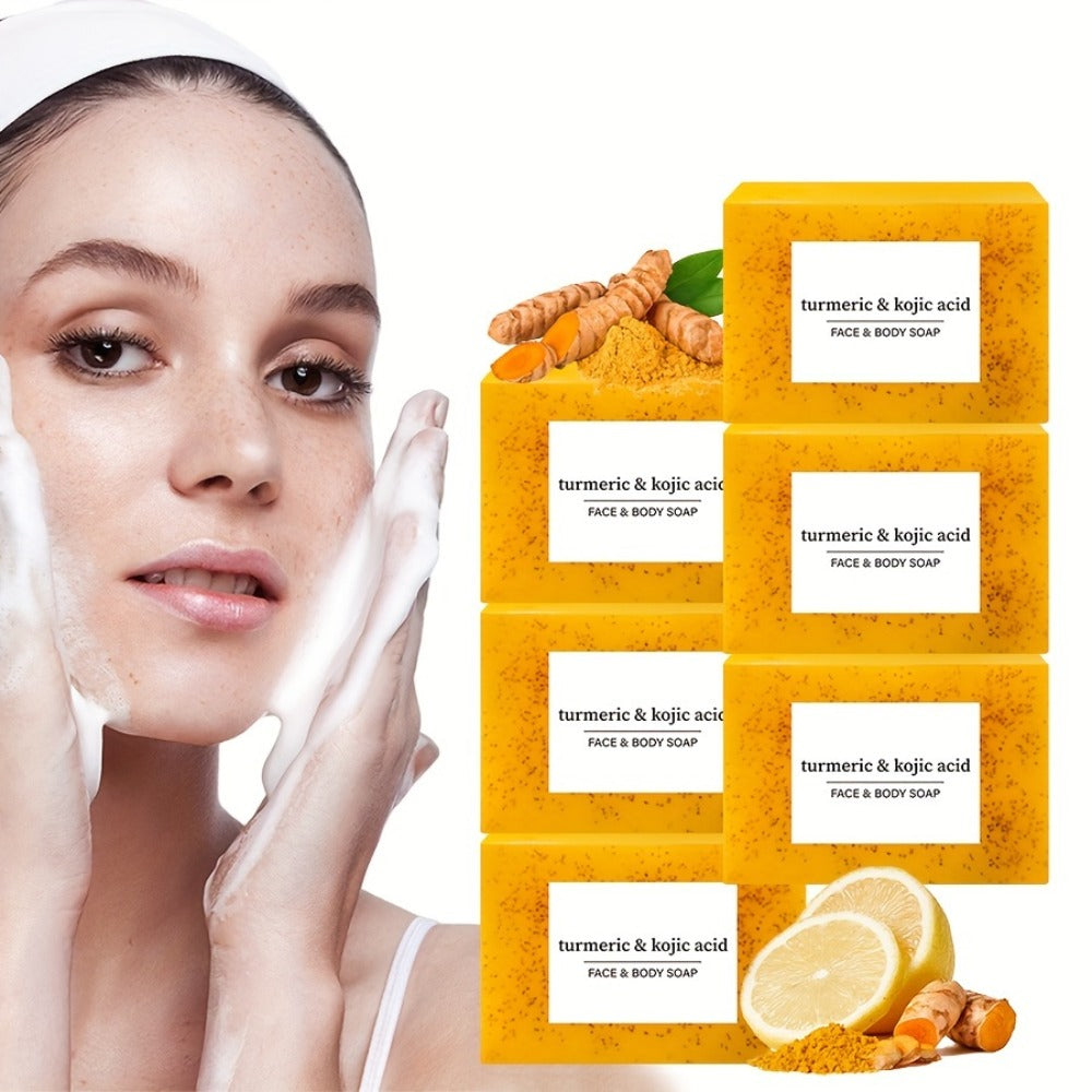 Handmade Turmeric Lemon Soap Bar Set Natural Exfoliating Face Body Cleansing Oil Control Alcohol Free with Lathering Screens 6 / 12pcs