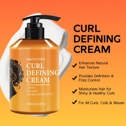 Curl Defining Cream with Argan Oil 280ml Frizz Control Moisture Lock Hydrating Styling Conditioner – Enhances Shine Boosts Volume Heat-Free Curl Definer for Curly Wavy Coily Hair Women