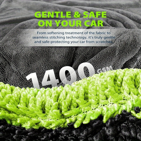 Microfiber Car Drying Towel 1400GSM – Dual-Sided Scratch-Free Twist Yarn Cloth, 48"x24" High-Absorbency Car Wash Towel