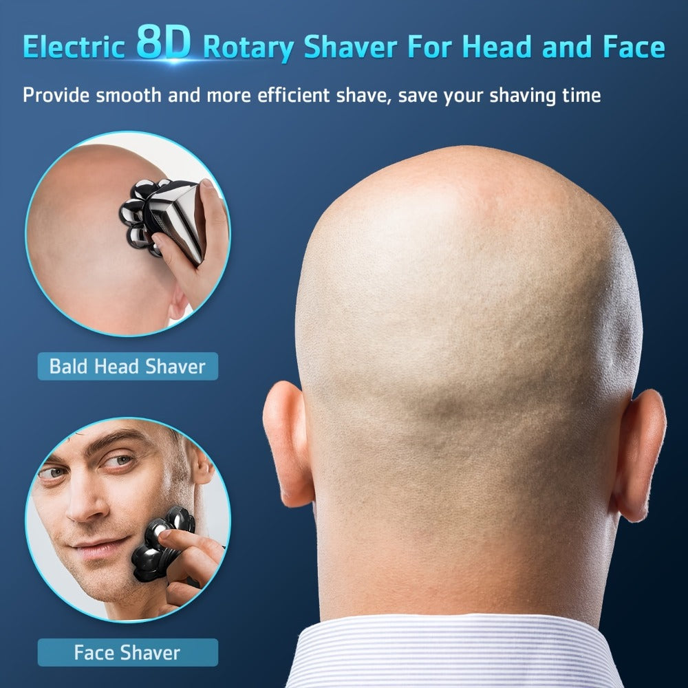 9D Floating Head Electric Razor for Bald Men 5-in-1 Grooming Kit Beard Trimmer Nose Hair Trimmer Facial Cleanser Body Groomer USB Rechargeable Cordless Shaver for Home Travel