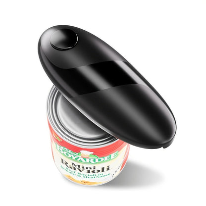 Low-Profile One-Touch Can Opener with Round Start Button in Two Cordless Color Designs, Red or Black