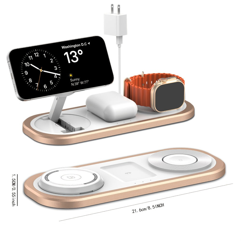 Samsung & iPhone 3-in-1 Wireless Charging Station Foldable 15W Fast Charger for iPhone 17/16/15/14/13/12, Apple Watch Ultra 2/Series 10/9/SE, AirPods Pro 4/3/2 & Samsung Galaxy S25/S24/S23 – 4 Colors Black Gold Silver Blue