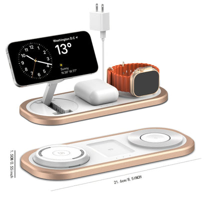 Samsung & iPhone 3-in-1 Wireless Charging Station Foldable 15W Fast Charger for iPhone 17/16/15/14/13/12, Apple Watch Ultra 2/Series 10/9/SE, AirPods Pro 4/3/2 & Samsung Galaxy S25/S24/S23 – 4 Colors Black Gold Silver Blue