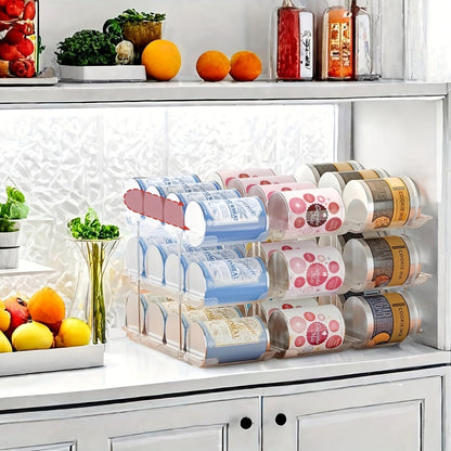 Can Storage Organizer 36-Can 3-Tier Auto-Rolling PET Rack with Tool-Free Assembly for Pantry Use