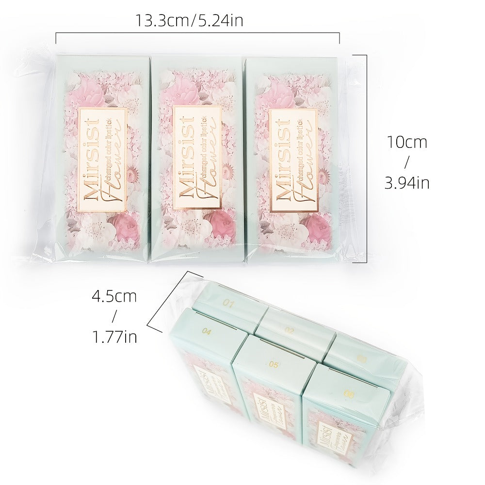 Flower Shaped pH Lip Balm Set 6pcs Individually Wrapped — Color Changing Transparent to Pink Tint, 6 Flavors Deep Moisturizing, Cute Floral Design Beauty Gift for Women Girls & Teens
