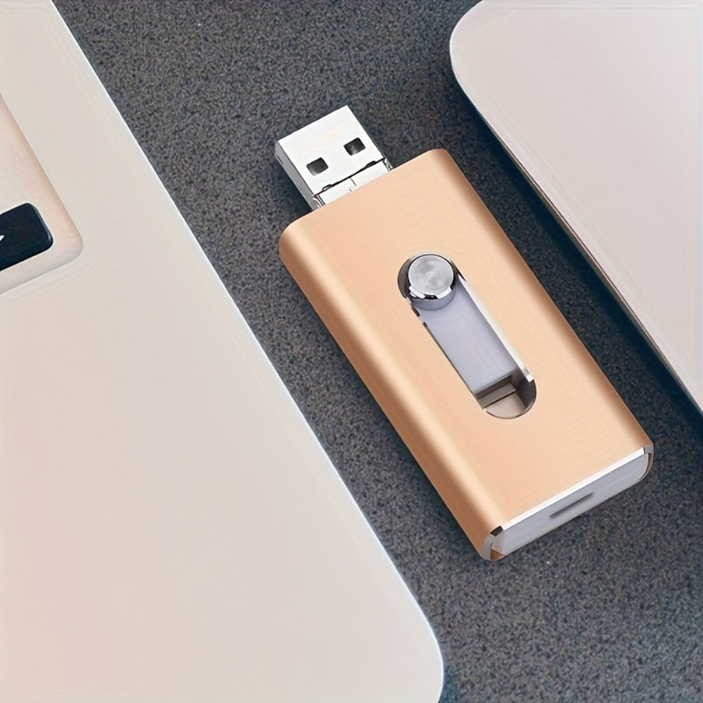 64GB Metal USB Flash Drive High Speed Aluminum Alloy Compact Memory Stick Plug and Play for iPhone iPad Android Mac Windows PC Study Work Travel – Black Gold Premium Design