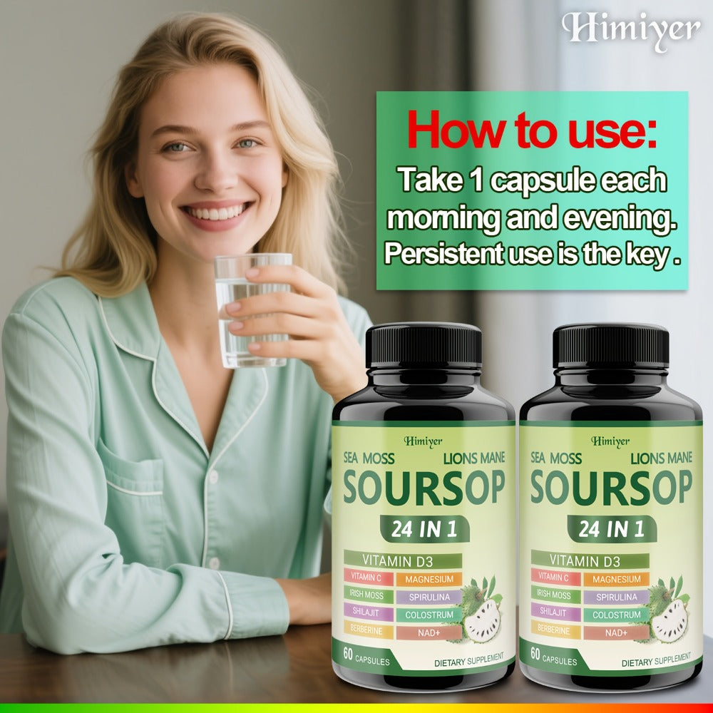 Soursop Capsules Advanced Herbal Supplement with Shilajit, Irish Moss, Berberine & NAD+ – Immunity, Antioxidant & Circulatory Support | Vitamin D3, C & Magnesium | ShopVora UK